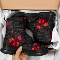 Gallery Serpentine Red Roses French Script Chunky Boots, FREE Shipping -AKUMU INK shop front 6 1024x1024 2x 8a924bd9 8163 40c5 856a 0585b6cac6ef