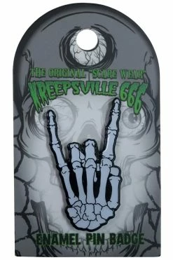Kreepsville Rock On Skeleton Enamel Pin [Glows In The Dark] -AKUMU INK shop fsdrfsdgdgtd