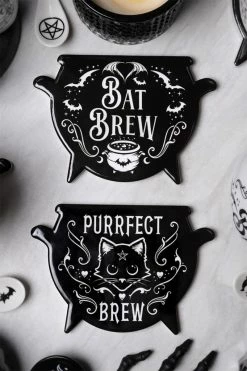 Pacific Giftware Purrfect Brew Cauldron Coaster Set -AKUMU INK shop gdggdgfd