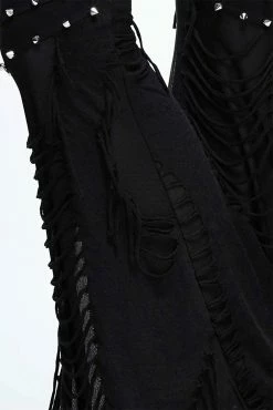 DEVIL FASHION Mourn Distressed Fishnet Flared Pants -AKUMU INK shop ghrthtyhty