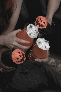 LIVELY GHOSTS Spooky Cocktail Umbrellas [PUMPKIN] -AKUMU INK shop goth party favors