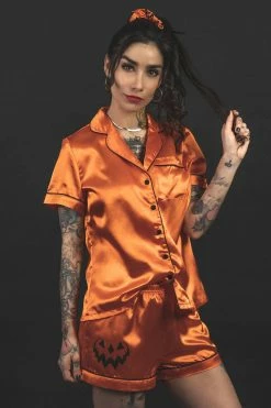 LIVELY GHOSTS Samhain Sleepwalker [4-Piece Set] -AKUMU INK shop goth satin pjs