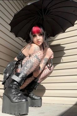 VampireFreaks Batwing Pagoda Umbrella [MIDNIGHT BLACK] -AKUMU INK shop gothic emo umbrella