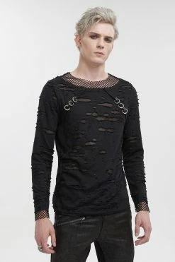 DEVIL FASHION Black Whiskey Distressed Top