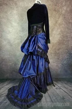 Gallery Serpentine Midnight Blue Gothic Victorian Skirt, Made To Order -AKUMU INK shop gothicdeepbluevictorianweddingskirt