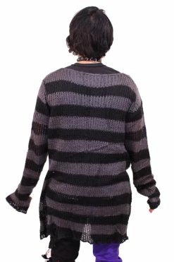 Catalyst Grey/Black Striped Distressed Sweater -AKUMU INK shop gray 04