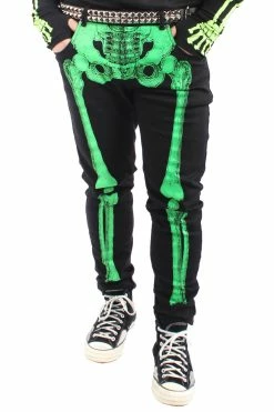 Kreepsville Skeleton Jeans [Unisex] [Green Bone] -AKUMU INK shop green skeleton jeans3