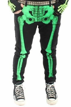 Kreepsville Skeleton Jeans [Unisex] [Green Bone] -AKUMU INK shop green skeleton jeans4