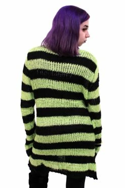 Catalyst Neon Green/Black Striped Distressed Sweater -AKUMU INK shop green stripe 03
