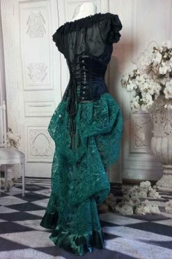 Gallery Serpentine Green Lace Victorian Bustle Skirt -AKUMU INK shop greenlacevictorianbustle4