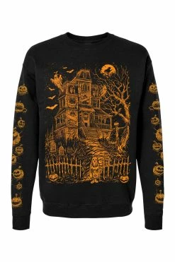 VampireFreaks Haunted Mansion Sweatshirt [Pumpkin Orange] -AKUMU INK shop hauntedPumpkins SweatshirtFront