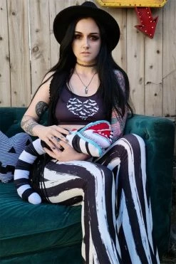 Too Fast Distressed Beetlejuice Striped Hellz Bellz Bell Bottoms [BLACK/WHITE] -AKUMU INK shop hhjtrhtrhrthr