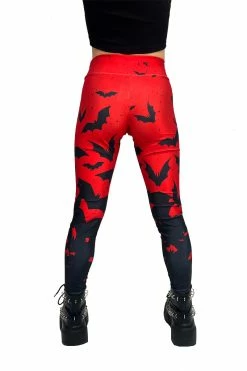 VampireFreaks Bite Me Vampire Bat Leggings [RED/BLACK] -AKUMU INK shop highswaisted bat leggings
