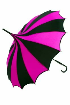 VampireFreaks Batwing Pagoda Umbrella [BLACK/HOT PINK STRIPED]