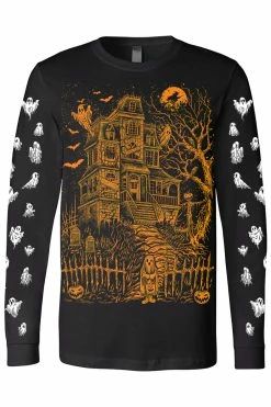 VampireFreaks Haunted Mansion Tee [Pumpkin Orange] -AKUMU INK shop longsleeve tshirt ghosts