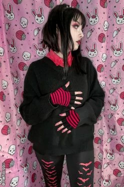 VampireFreaks Striped Fingerless Gloves [Multiple Colors Available] -AKUMU INK shop loveit 4ce1993c baed 4d31 a97c 7075b8f7e3d6