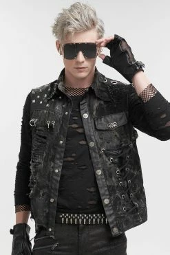 DEVIL FASHION Death Rider Distressed Vest -AKUMU INK shop mens battlevest