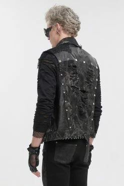 DEVIL FASHION Death Rider Distressed Vest -AKUMU INK shop mens biker jacket