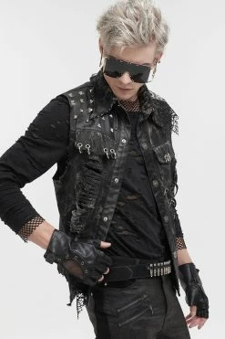 DEVIL FASHION Death Rider Distressed Vest -AKUMU INK shop mens gothic western top