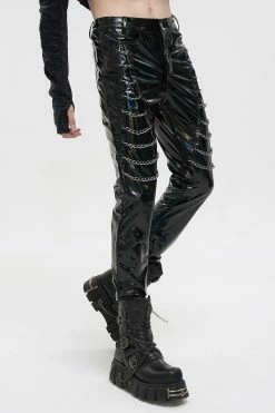 DEVIL FASHION Holographic Hell Leather Pants -AKUMU INK shop mens leather skinny jeans