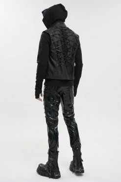 DEVIL FASHION Holographic Hell Leather Pants -AKUMU INK shop mens raver pants
