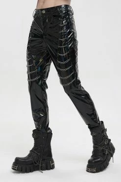 DEVIL FASHION Holographic Hell Leather Pants -AKUMU INK shop mens skinny jeans leather