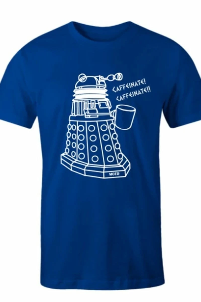 Victorian And Steampunk Blue Large Dalek Needs Caffeine Meme Tee 4 Victorian And Steampunk Blue Large Dalek Needs Caffeine Meme Tee - Image 2