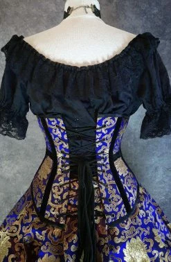 Gallery Serpentine Corsetry Royal Blue Under Bust Corset -AKUMU INK shop oriental blue corset back
