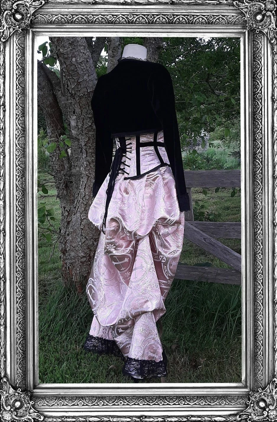 Victorian And Steampunk Renaissance Brocade Corset & Victorian Bustle Skirt Set, 26" Corset 4 Victorian And Steampunk Renaissance Brocade Corset & Victorian Bustle Skirt Set, 26" Corset - Image 2