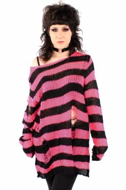 Catalyst Hot Pink/Black Striped Distressed Sweater 10 Catalyst Hot Pink/Black Striped Distressed Sweater -AKUMU INK shop pink sweater 02 c6f05328 6a31 42a7 9e27 5aaa5c9b5658