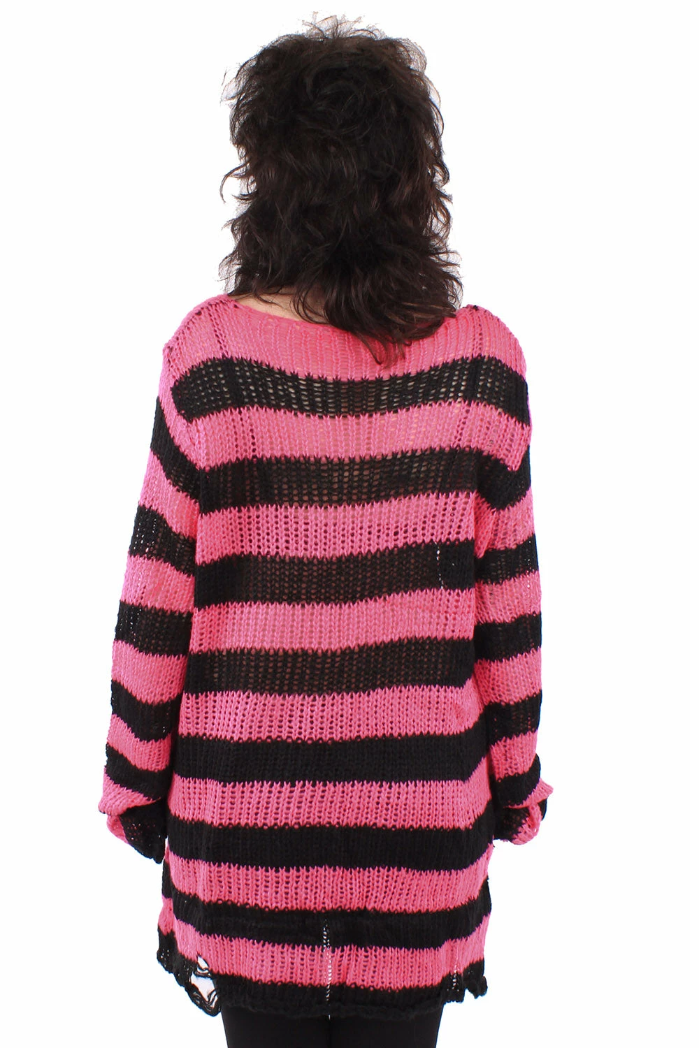 Catalyst Hot Pink/Black Striped Distressed Sweater 7 Catalyst Hot Pink/Black Striped Distressed Sweater - Image 5