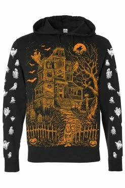 VampireFreaks Haunted Mansion Hoodie [Pumpkin Orange] -AKUMU INK shop pullover hoodie ghost sleeves