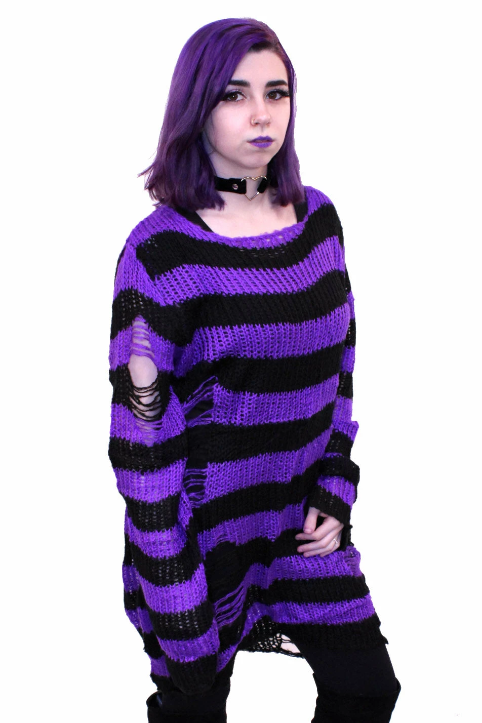Catalyst Purple/Black Striped Distressed Sweater 3 Catalyst Purple/Black Striped Distressed Sweater