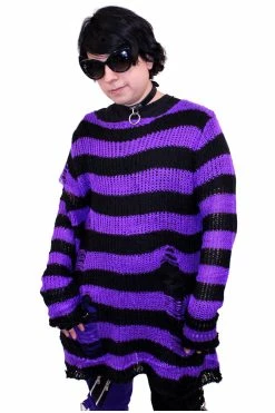 Catalyst Purple/Black Striped Distressed Sweater 14 Catalyst Purple/Black Striped Distressed Sweater -AKUMU INK shop purple 05