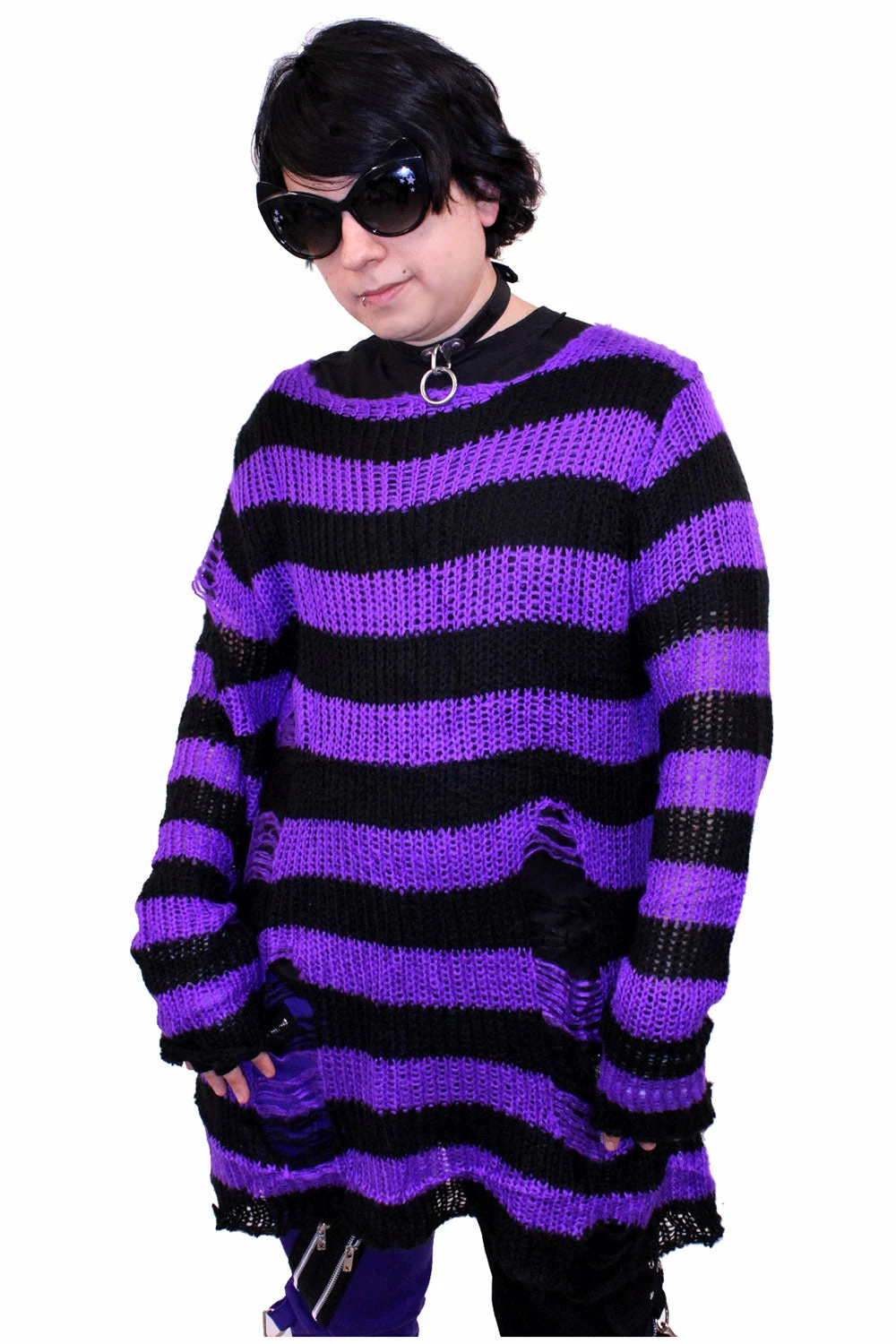 Catalyst Purple/Black Striped Distressed Sweater 8 Catalyst Purple/Black Striped Distressed Sweater - Image 6