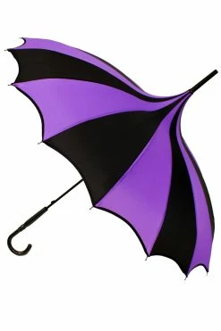 VampireFreaks Batwing Pagoda Umbrella [BLACK/PURPLE STRIPED]
