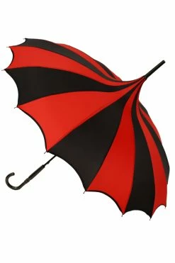 VampireFreaks Batwing Pagoda Umbrella [BLACK/RED STRIPED]