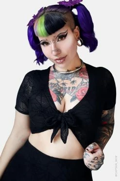 FOREST INK Spiderweb Mesh Front Tie Top