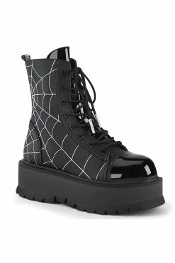 Demonia Spiderweb SLACKER-88 Boots [Black Vegan Leather]