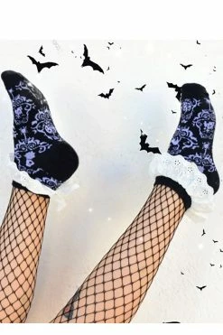 Too Fast Victorian Gothic Damask Lace Trim Ankle Socks
