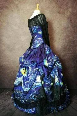 Gallery Serpentine Starry Night Van Gogh Victorian Corset Gown -AKUMU INK shop starrynightcustomsizedaustraliangown