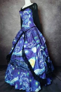 Gallery Serpentine Starry Night Van Gogh Victorian Corset Gown -AKUMU INK shop starrynightcustomsizedcorsetweddingdress