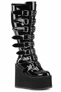 Demonia Deathly Hallows Wide-Calf Patent Platforms [Swing-815WC Boots]