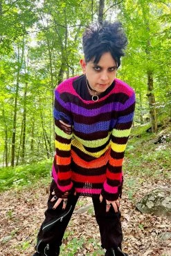 Catalyst Black Rainbow Striped Distressed Sweater -AKUMU INK shop tttt 8eb563bb 0214 46ba bb6c 9e0ddfa0a6f8