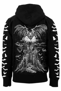 VampireFreaks Vampire Castle Hoodie W/ Bat Sleeves [BLACK/WHITE]