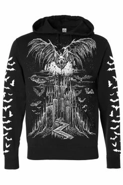 VampireFreaks Vampire Castle Hoodie W/ Bat Sleeves [BLACK/WHITE] -AKUMU INK shop vampire castle pullover hoodie