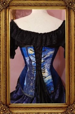 Gallery Serpentine Corsetry Starry Night Tardis Corset, Custom Made -AKUMU INK shop van gogh tardis cors back