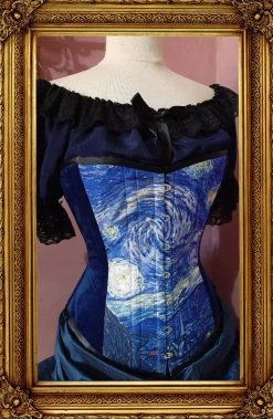 Gallery Serpentine Corsetry Starry Night Over Bust Corset, Custom Sized -AKUMU INK shop vangogh corset side2