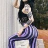 Too Fast Distressed Striped Hellz Bellz Bell Bottoms [BLACK/PURPLE] -AKUMU INK shop vrtty