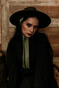 LIVELY GHOSTS Veiled Hat [OLIVE GREEN] -AKUMU INK shop western hat for women